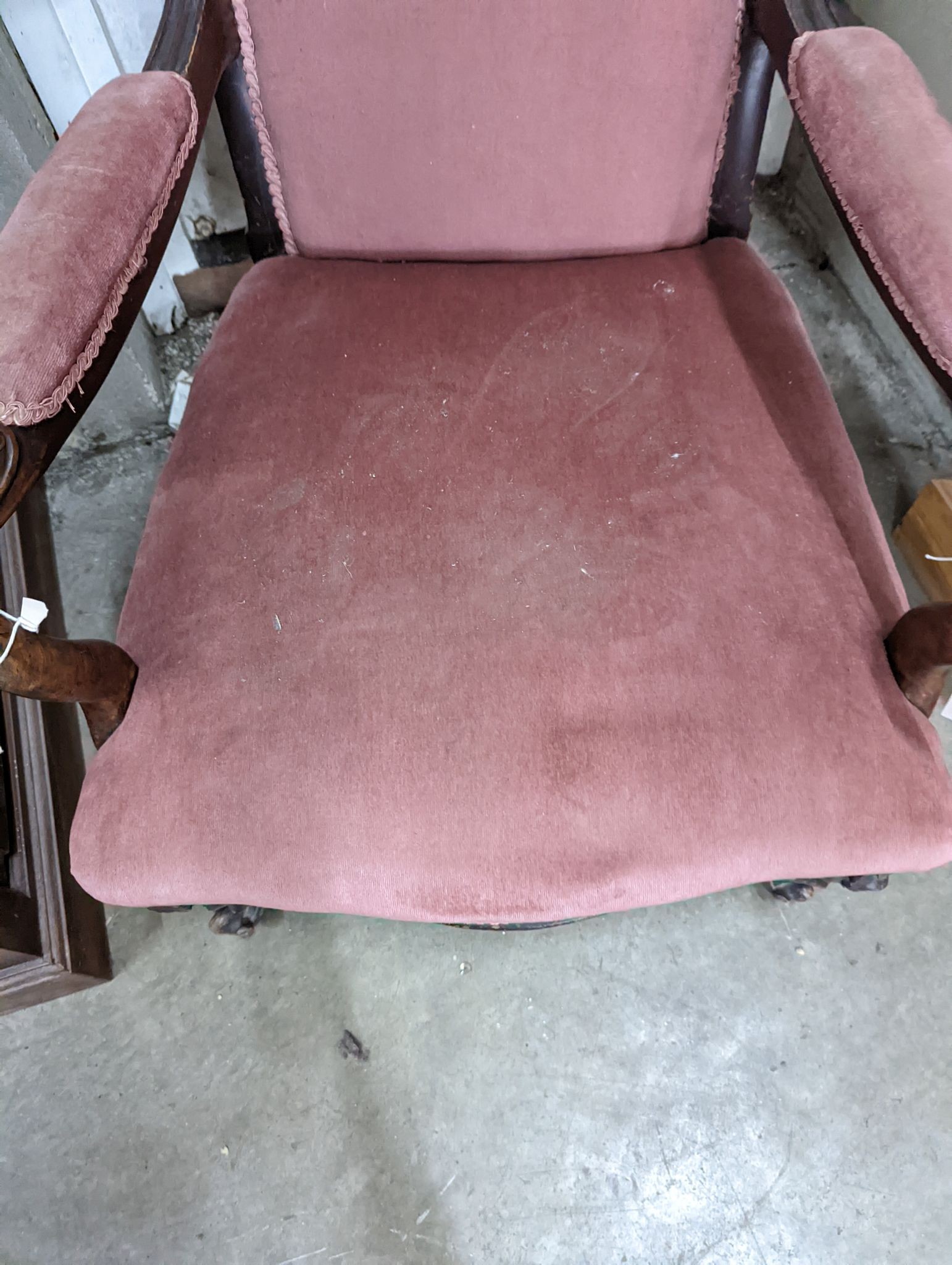 A Victorian mahogany open armchair, width 63cm, depth 70cm, height 94cm